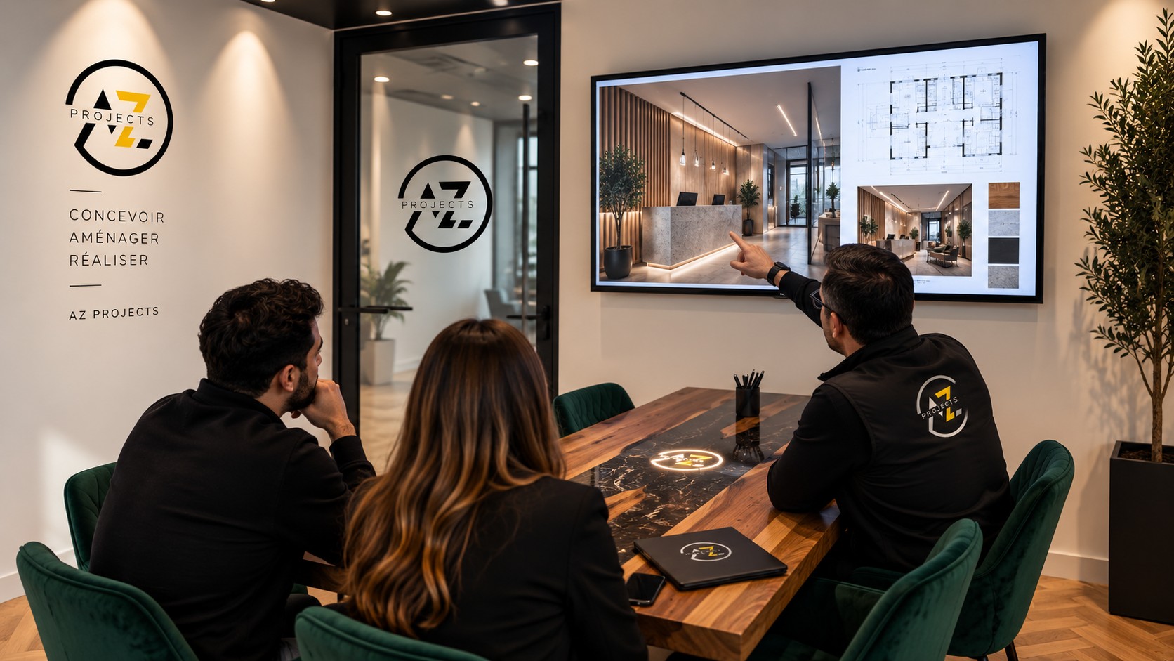 Présentation de plans et de rendus 3D dans les locaux AZ Projects